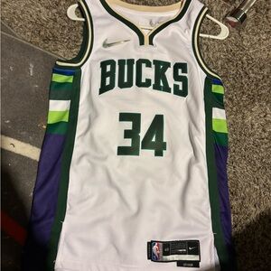 Nike Bucks White Jersey with Green and Purple